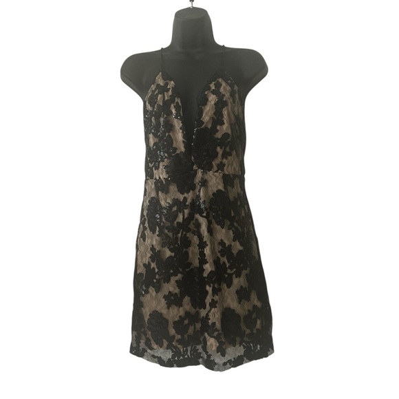 Like New! Luxxel Elegant Black and Tan Lace Slip Dress sz M - Picture 1 of 12